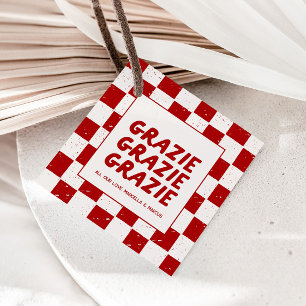 Modern Italian Red Chequered Grazie Thank You Favour Tags