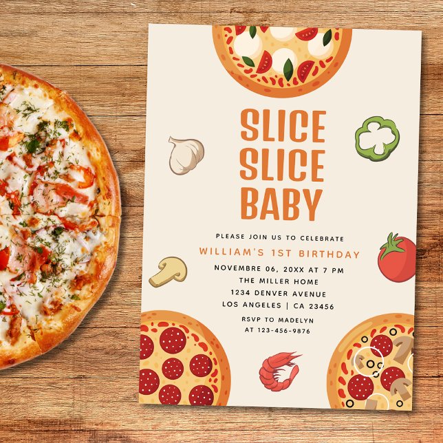 Modern Italian Slice Slice Baby Pizza 1st Birthday Invitation (Creator Uploaded)