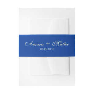 Modern Italian Vintage Script Blue Wedding Invitation Belly Band