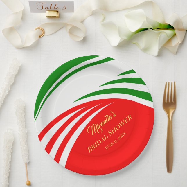 Modern Italy Flag Bridal Shower Paper Plate (Wedding)