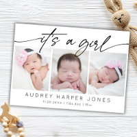 Modern It's a Girl Baby Newborn 3 Photo Collage  