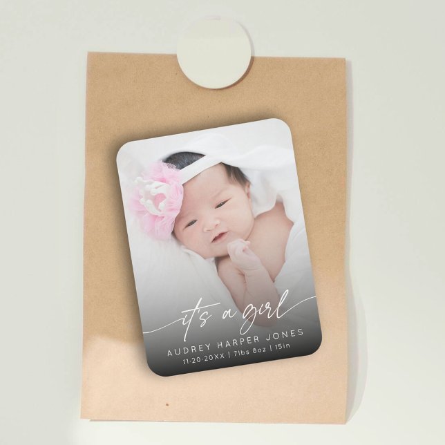 Modern It's a Girl Baby Newborn Photo Script  Magnet (Creator Uploaded)