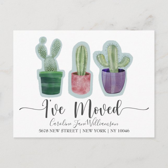 Modern I've Moved Cactus Announcement (Front)