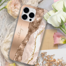 Modern Ivory Agate & Rose Gold Glitter Monogram
