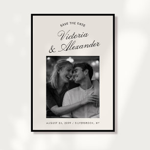 Modern Ivory and Black Photo Save The Date Invitation