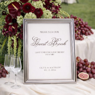 Modern Ivory and Brown Wedding Guest Book Poster