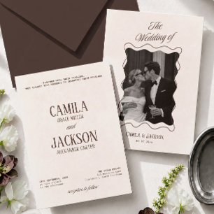 Modern Ivory and Brown Wedding Invitation