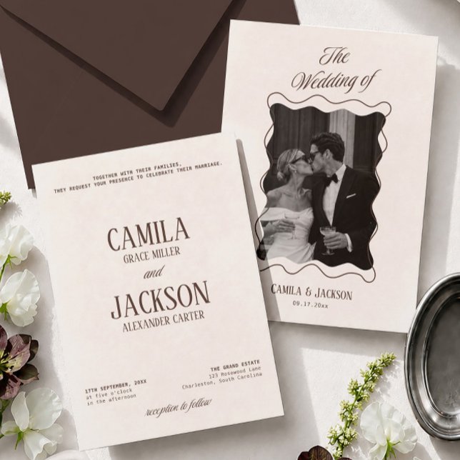 Modern Ivory and Brown Wedding  Invitation (Creator Uploaded)