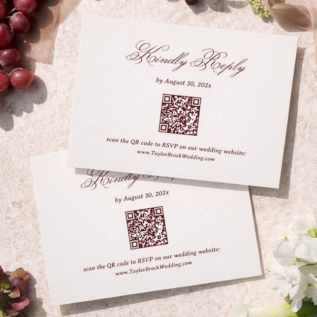 Modern Ivory and Burgundy Wedding RSVP Qr Code Enclosure Card (Creator Uploaded)