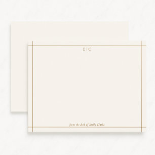 Modern ivory and chestnut brown monogram note card