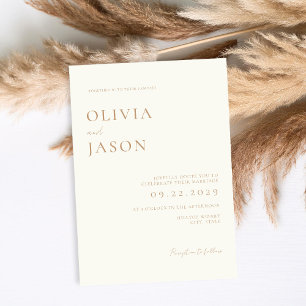 Modern Ivory and Tan Minimal Wedding Invitation