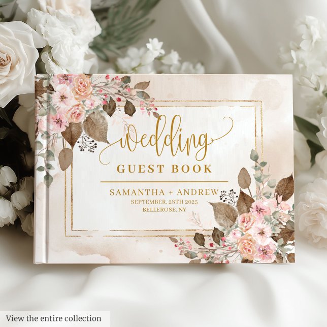 Modern Ivory Beige Brown Gold Wedding Guest Book (Modern Ivory Beige Brown Gold Wedding Guest Book)