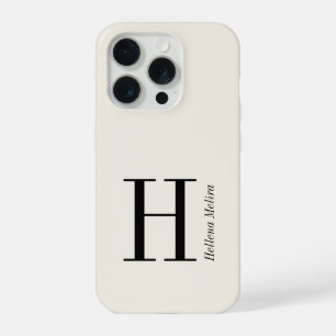 Modern Ivory Black Monogram Name iPhone 15 Pro Case