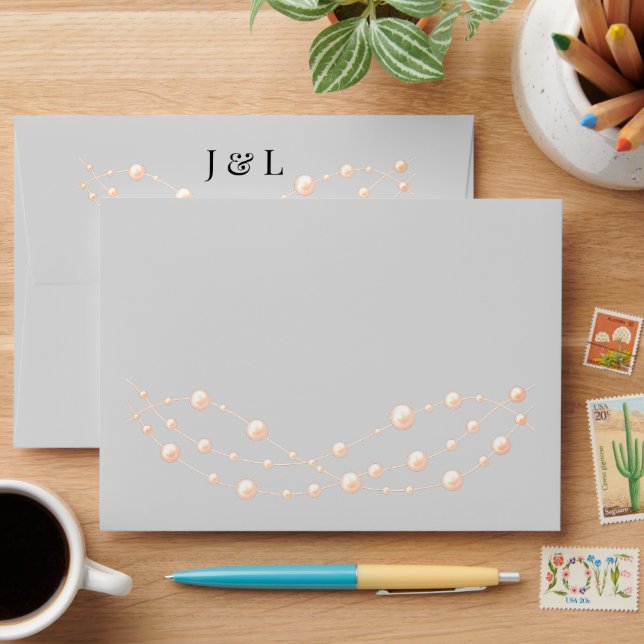 Modern Ivory Blush Romantic Pearl Neutral Wedding Envelope (Desk)