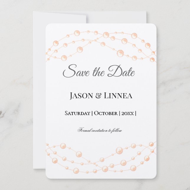Modern Ivory Blush Romantic Pearl Neutral Wedding Save The Date (Front)