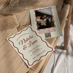 Modern Ivory Bold Retro Funky Photo Unique Wedding Invitation