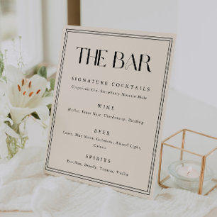 Modern Ivory Bold Typography Wedding Bar Menu Pedestal Sign