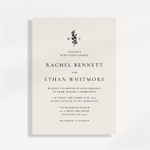 modern Ivory Botanical Monogram Wedding Invitation