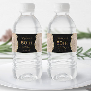 Modern Ivory Gold Agate Dark 50th Birthday Water Bottle Label