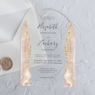 Modern Ivory Gold Agate Wedding Arch Acrylic Invitations
