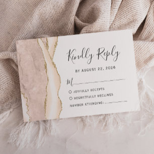 Modern Ivory Gold Agate Wedding RSVP Card