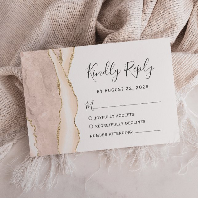 Modern Ivory Gold Agate Wedding RSVP Card (Creator Uploaded)