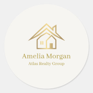 Modern Ivory & Gold Real Estate Classic Round Sticker