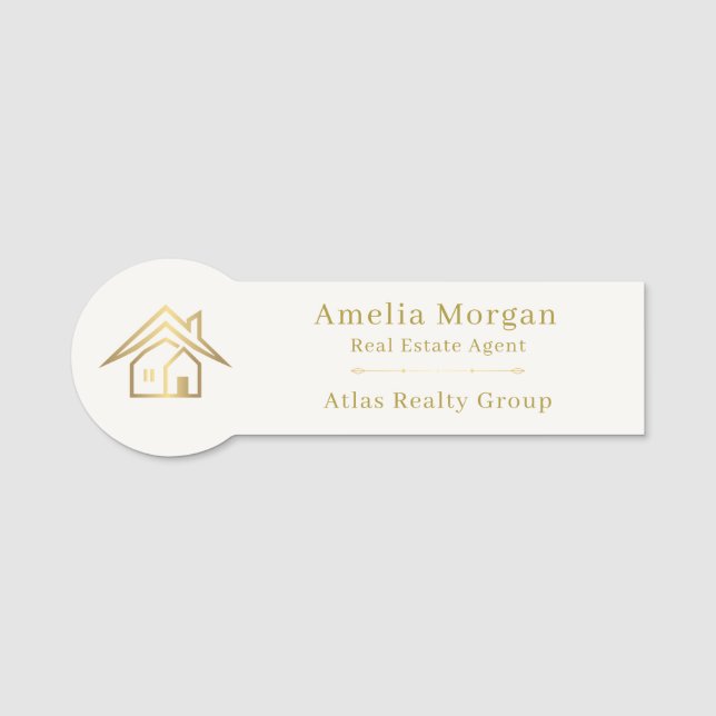 Modern Ivory & Gold Real Estate Name Tag (Front)