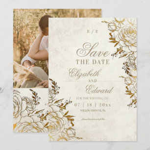 Modern Ivory & Gold ⎮Rose Elegant Wedding Save The Date