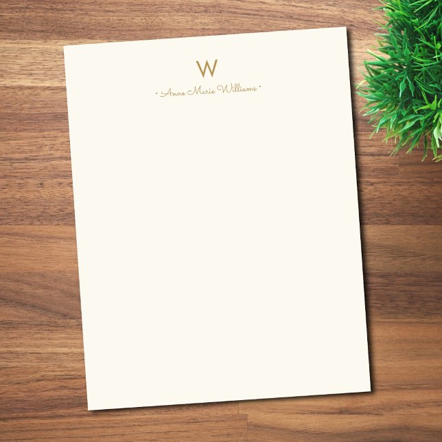 Modern Ivory Gold Script Monogram Custom Letterhead (Creator Uploaded)