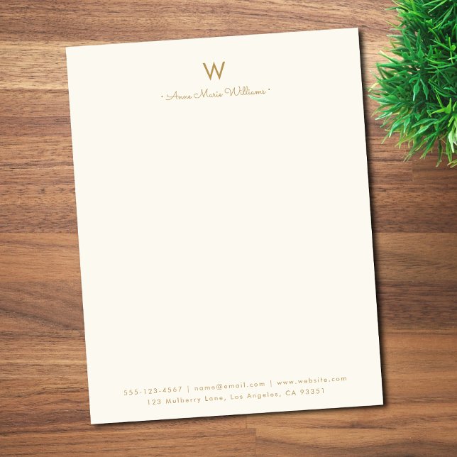 Modern Ivory Gold Script Monogram Custom Letterhead (Creator Uploaded)