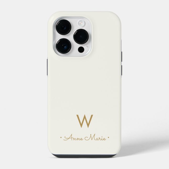 Modern Ivory Gold Script Monogram iPhone Case (Back)