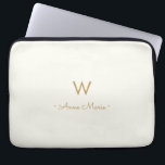Modern Ivory Gold Script Monogram Laptop Sleeve<br><div class="desc">A modern,  elegant monogram design with gold handwritten minimalist script typography and sans serif block typography on an elegant pale pastel Ivory background. The monogram and name can be easily personalised.</div>