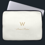 Modern Ivory Gold Script Monogram Laptop Sleeve<br><div class="desc">A modern,  elegant monogram design with gold handwritten minimalist script typography and sans serif block typography on an elegant pale pastel Ivory background. The monogram and name can be easily personalised.</div>