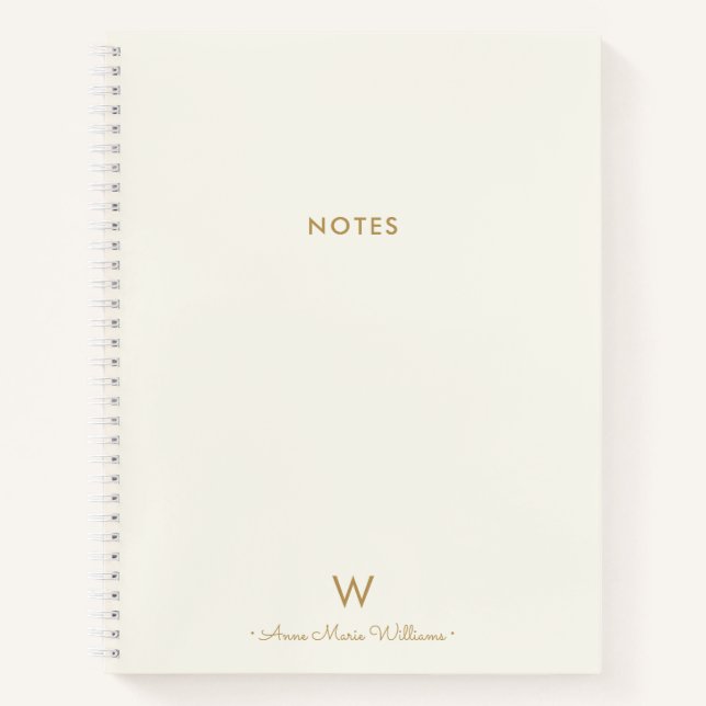 Modern Ivory Gold Script Monogram Notebook (Front)