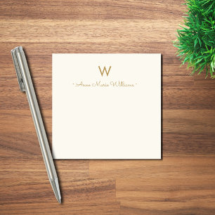 Modern Ivory Gold Script Monogram Post-it Notes