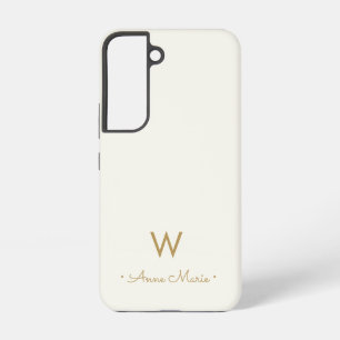 Modern Ivory Gold Script Monogram Samsung Galaxy Case