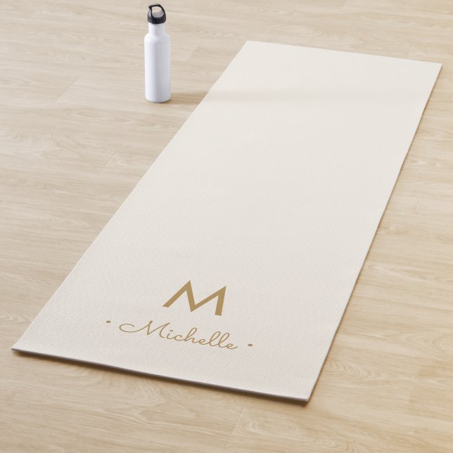 Modern Ivory Gold Script Monogram Yoga Mat (In Situ)