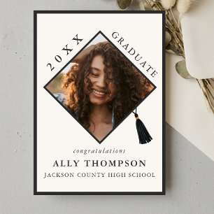 Modern Ivory Graduation Cap Photo Announcement