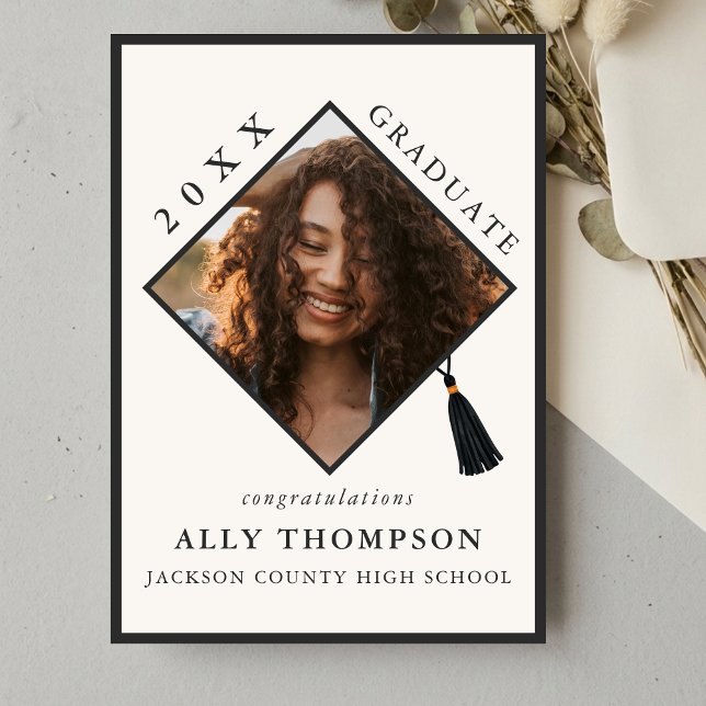 Modern Ivory Graduation Cap Photo Announcement (Modern Ivory Graduation Cap Photo Announcement)