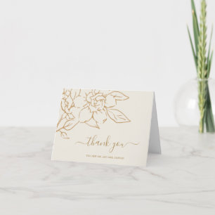 Modern Ivory Line Art Floral Elegant Wedding Thank You Card