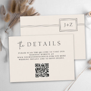 Modern Ivory Minimal Monogram QR Code Details Enclosure Card