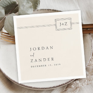 Modern Ivory Minimalist Monogram Wedding Napkin