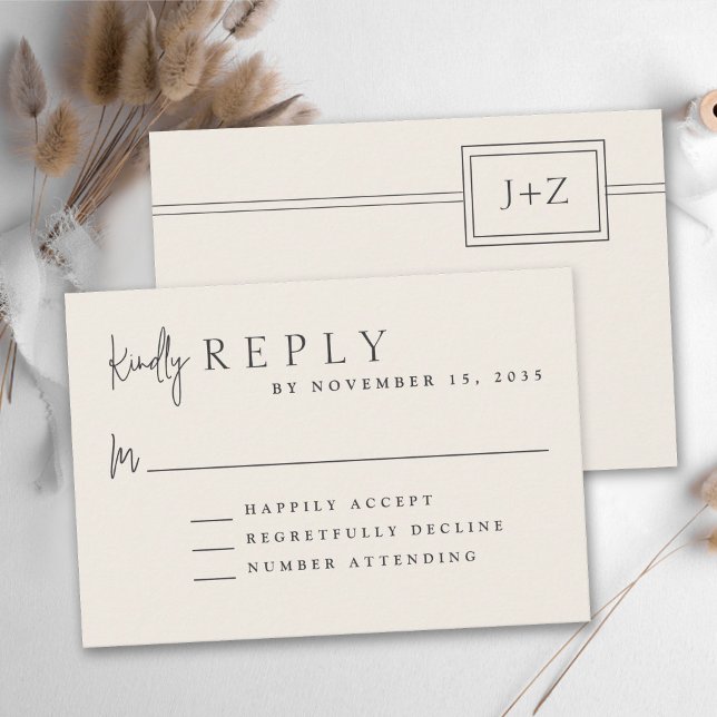 Modern Ivory Minimalist Monogram Wedding RSVP Card (Creator Uploaded)
