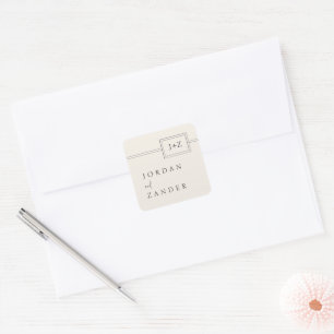Modern Ivory Minimalist Monogram Wedding Square Sticker
