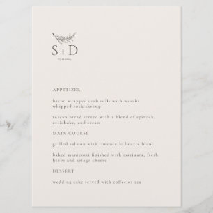 Modern Ivory Monogrammed Wedding Menu