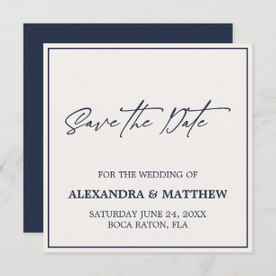 Modern Ivory & Navy Blue Typography Save The Date