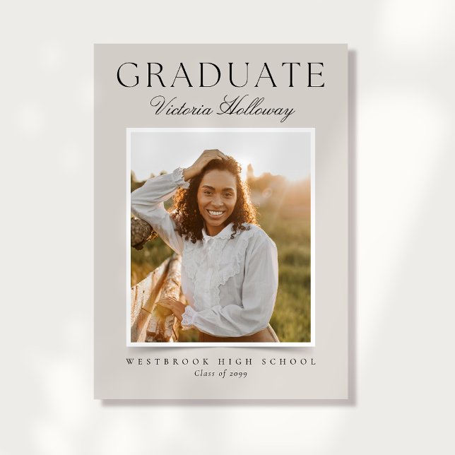 Modern Ivory One Photo Graduation Announcement (Creator Uploaded)