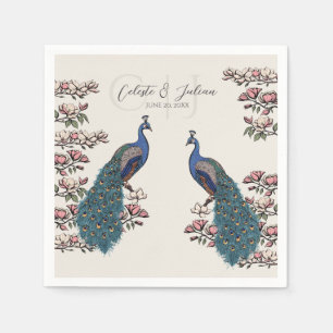 Modern Ivory Peacock Chinoiserie Wedding Napkin