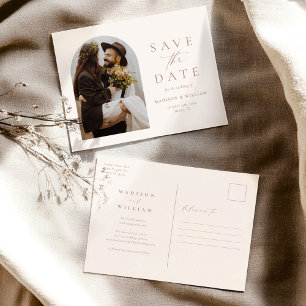 Modern Ivory Photo Save The Date Postcard